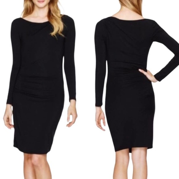 Aritzia Dresses & Skirts - Aritzia Babaton LBD Long Sleeve Knee Length Ruched Dress Draped Black Size Large